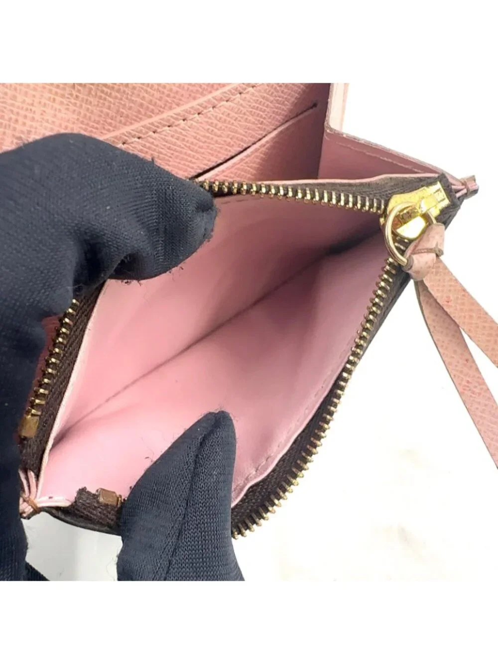 Louis Vuitton Porte-Monnaie Rosalie Damier Ebene Rose Ballerine Leather Brown
